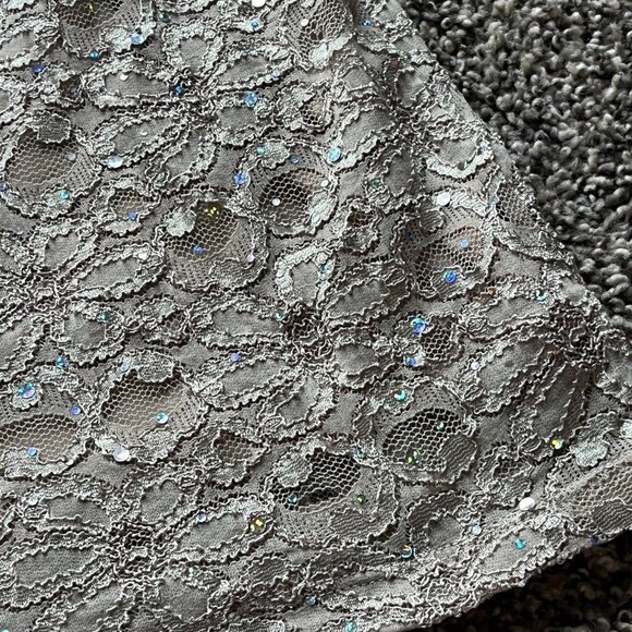 Light Brown Festive Holiday Lace Skirt, Womens Sm Sequins & Floral Design Skirt - Picture 2 of 7